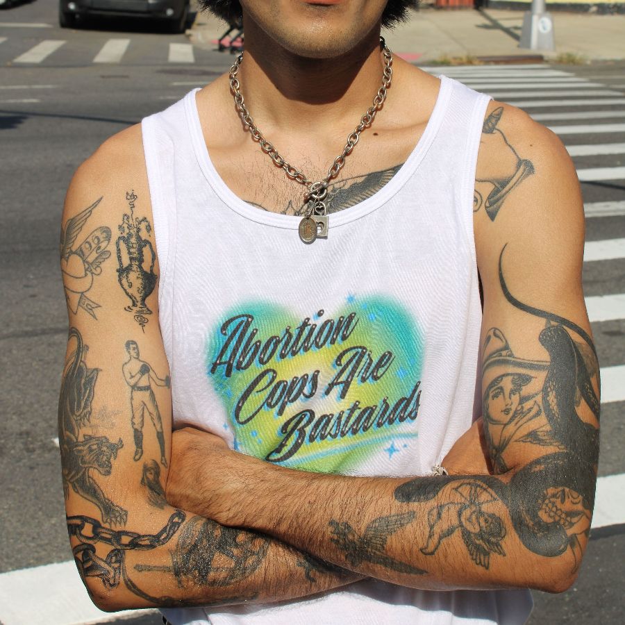 Abortion Cops Are Bastards?Green, a Bright White Allmade Eco Triblend Tank