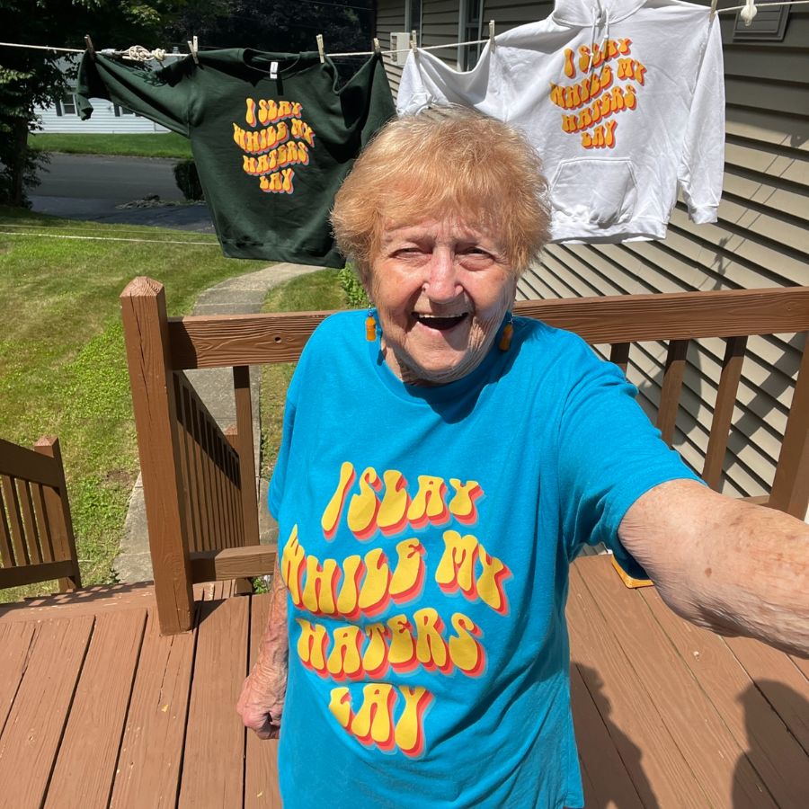 i slay while my haters lay, a Solid White Blend Premium Unisex Tee