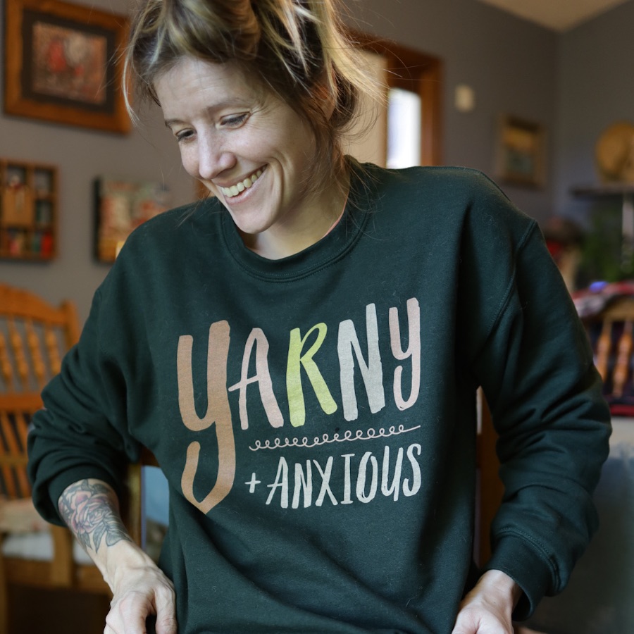 Yarny + Anxious, a Forest Crewneck Sweatshirt