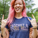 Crochet & Raise Hell! ??, a Heather Navy Women?s Flowy Cropped Tee