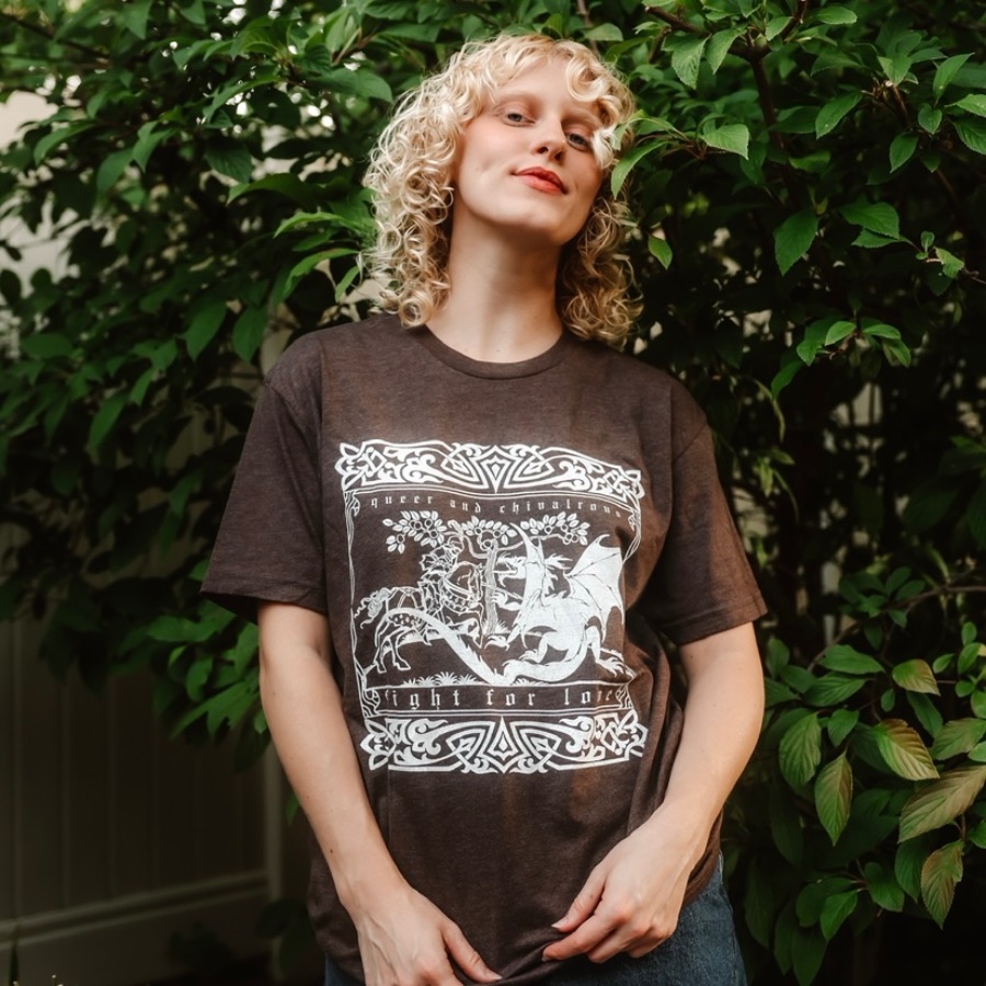 Queer and Chivalrous (white line art), a Heather Brown Premium Unisex Tee