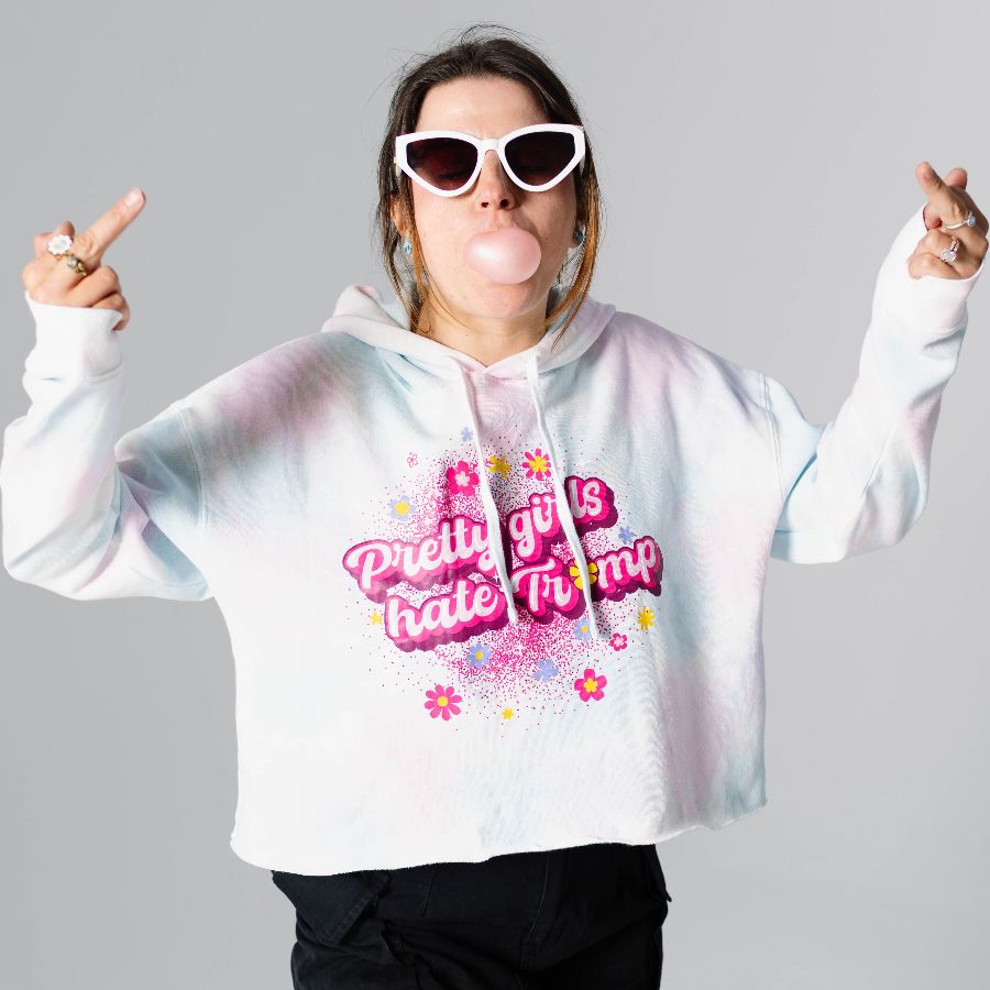 ? pretty girls hate trump ?, a Cotton Candy Women?s Tie Dye Cropped Hoodie