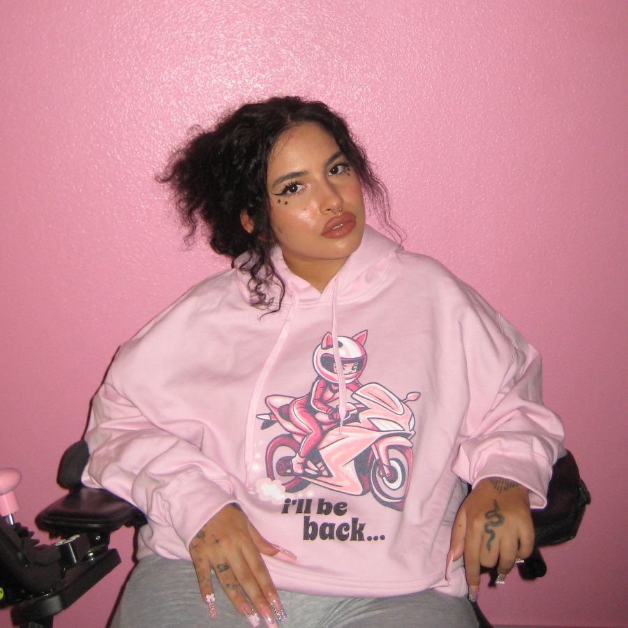 I'll Be Back, a Light Pink Gildan Softstyle Pullover Hoodie
