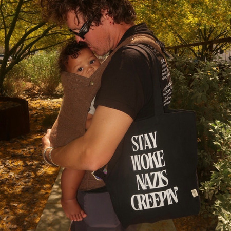 Stay Woke Large Tote, a Black Reclaimist G2G Tote Bag