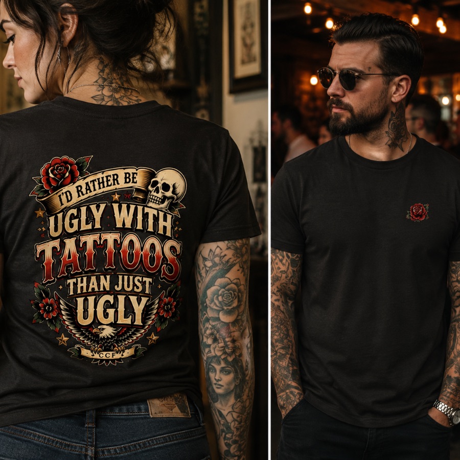 Ugly But Tattooed, a Black Premium Cotton Tee