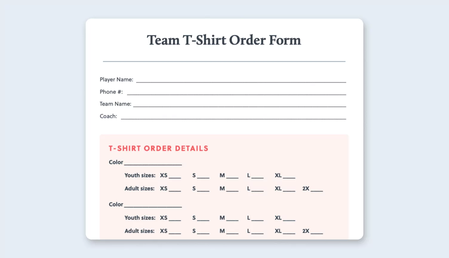team t-shirt order form - pdf
