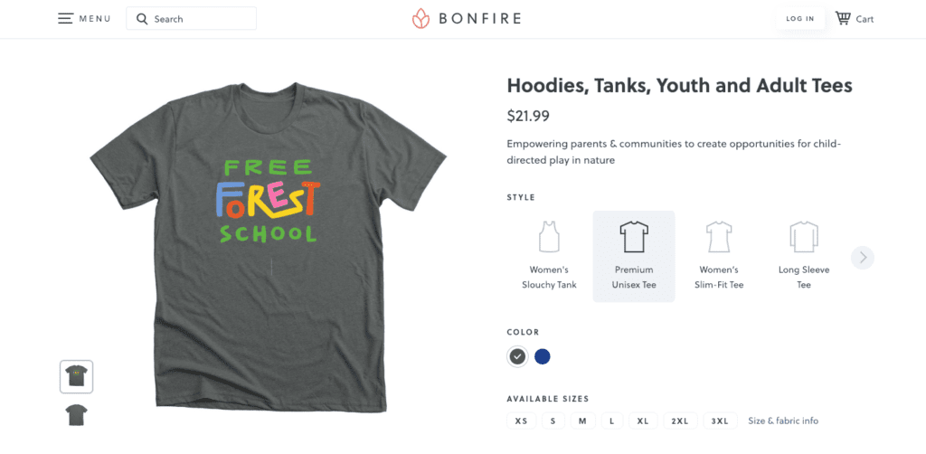 An example of an online school t-shirt fundraiser on Bonfire.