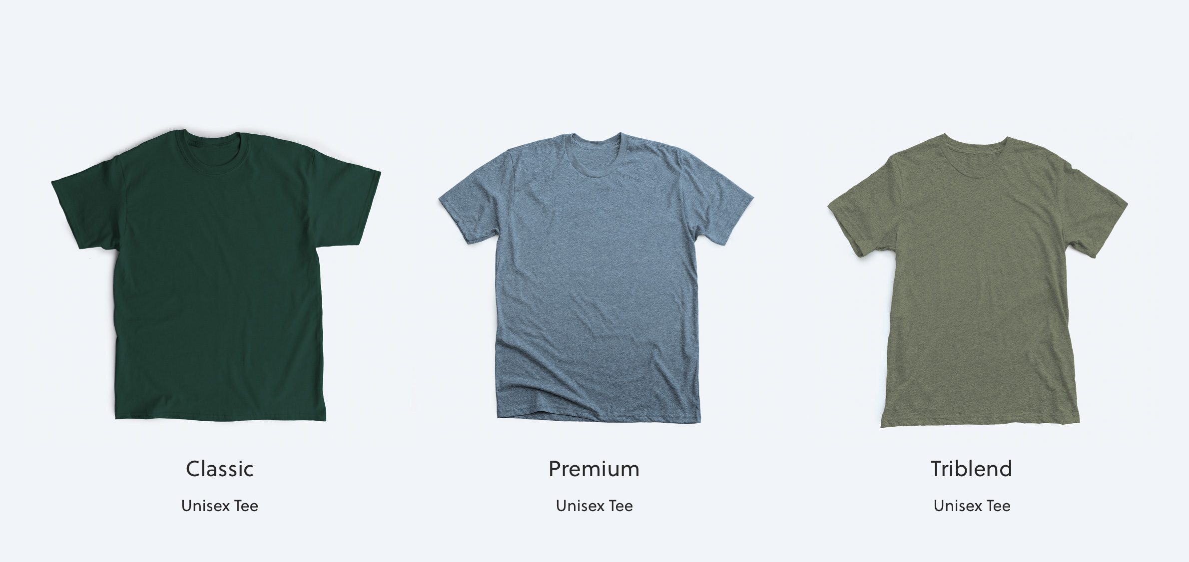 How our classic, premium, and triblend shirts all compare to each other. 