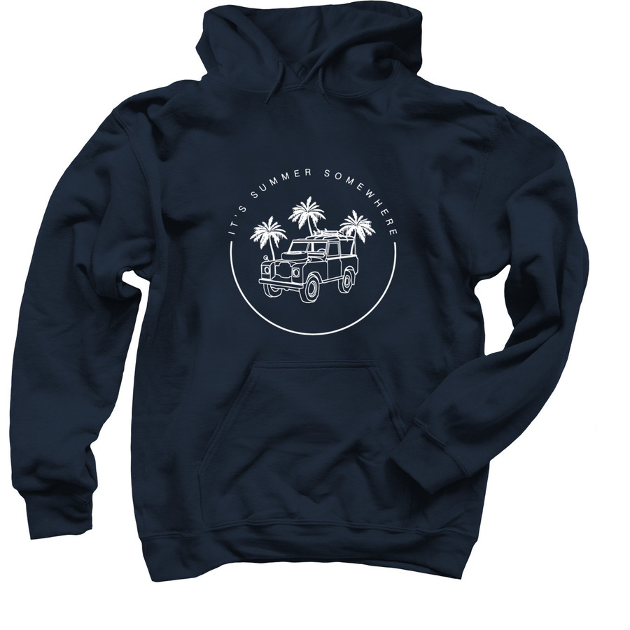 Front view of the It’s Summer Somewhere hoodie created by Nicole Eddy