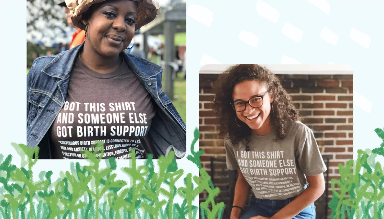 Two women wearing t-shirts that support a local charity