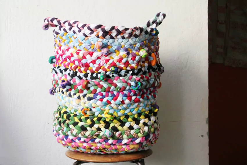 Colorful bowls made out of recycled t-shirts