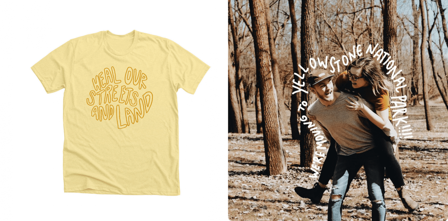 The Heal Our Streets and Land fundraising shirt that benefits Yellowstone National Park.
