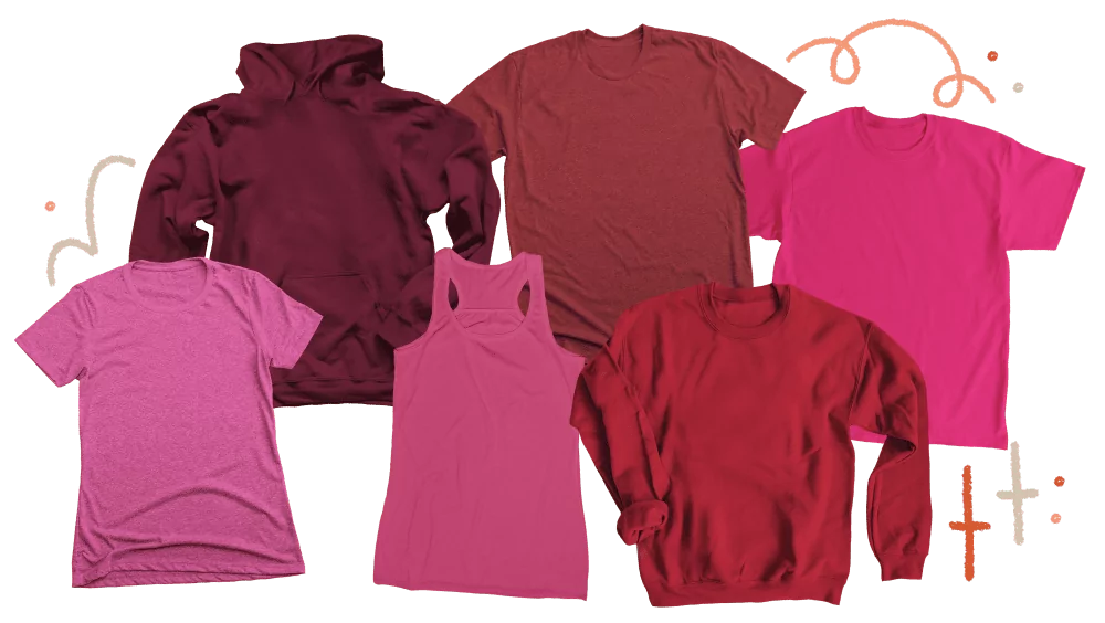 Viva Magenta inspired apparel from Bonfire's product catalog.