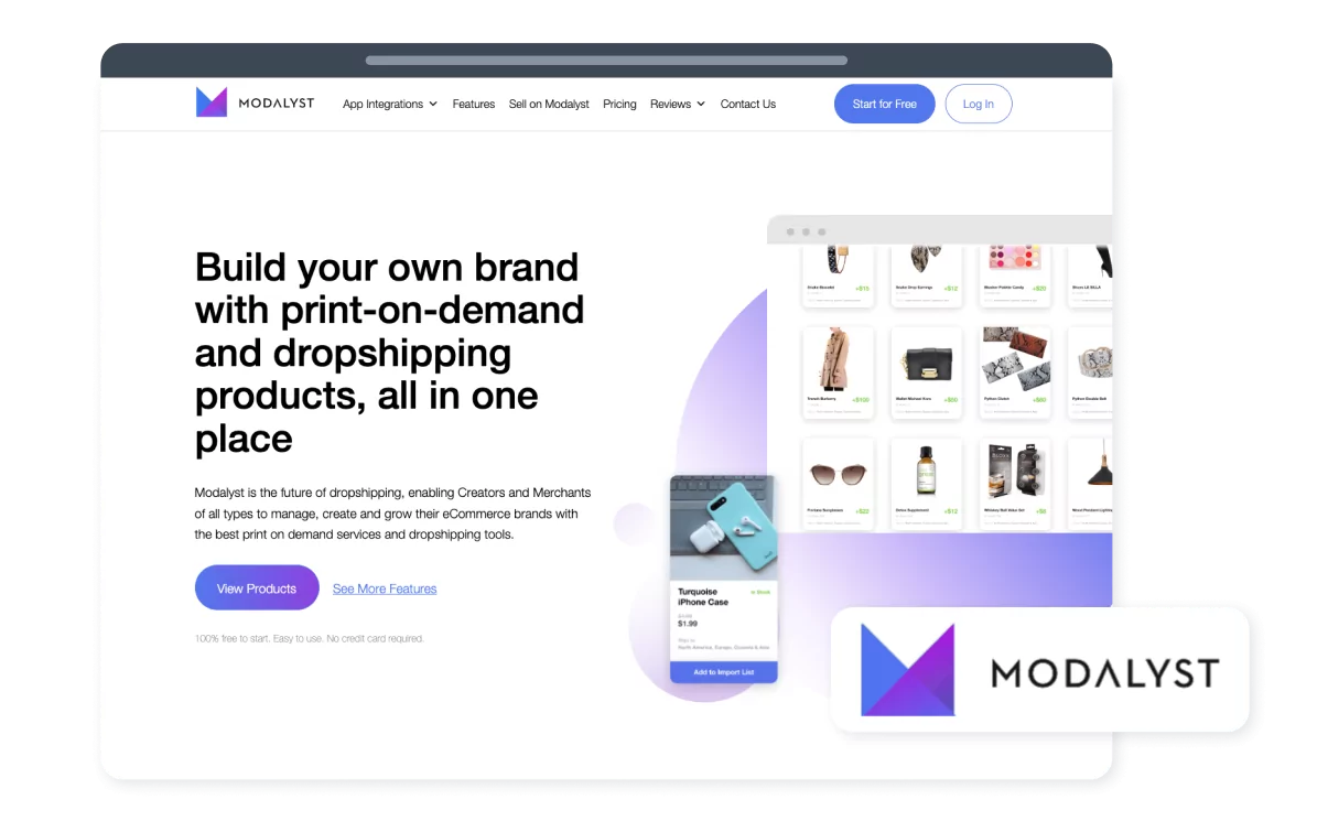 Modalyst is a dropshipping platform that lets creators grow their brands and sell merch.