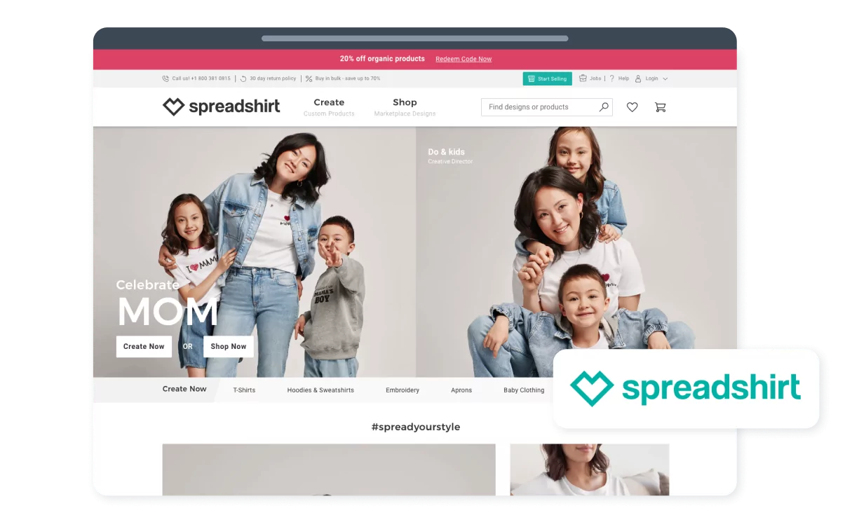 Spreadshirt is a German-based print-on-demand platform that allows users to create, design, and sell their own custom merchandise online.