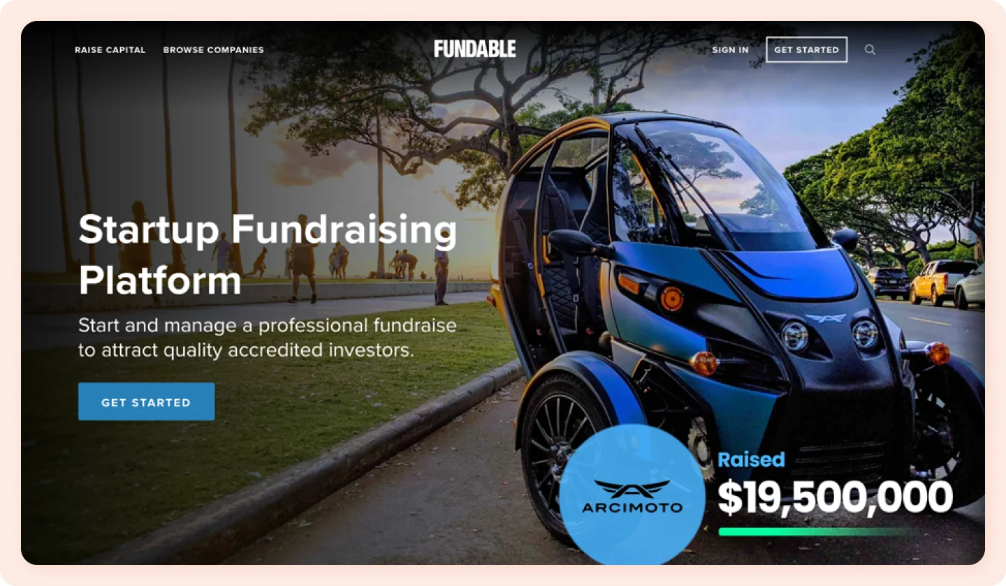 A screenshot of the Fundable homepage.