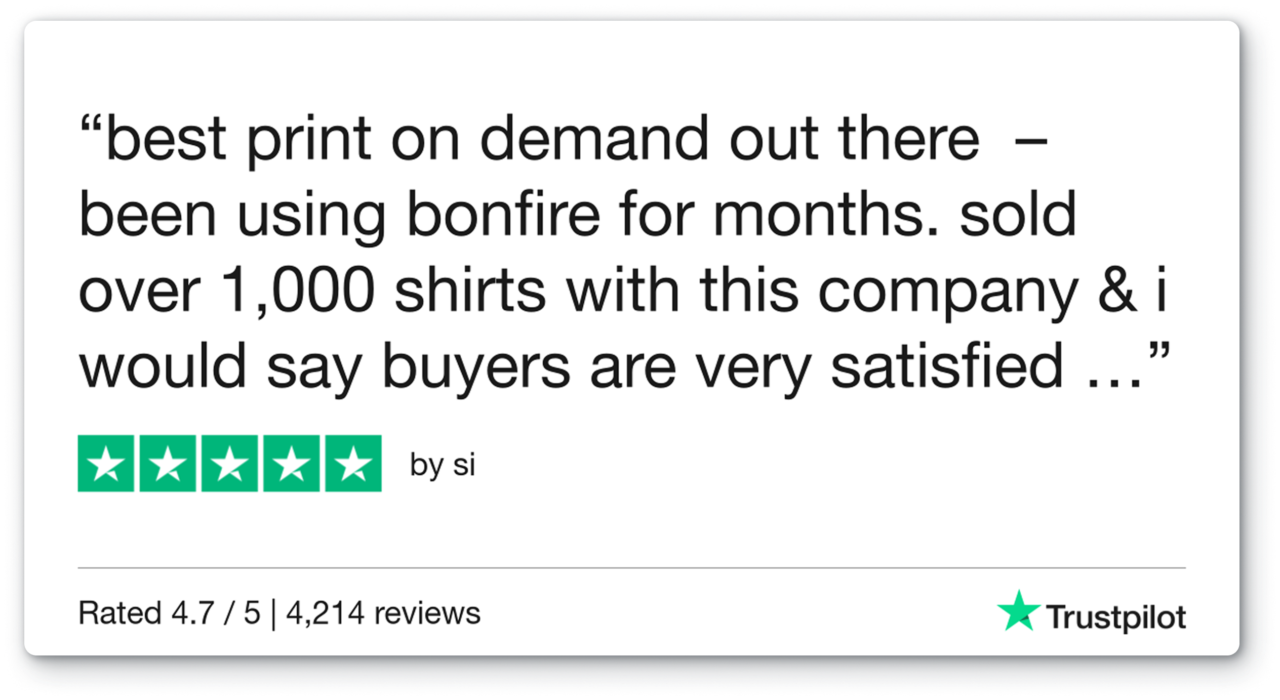Bonfire.com review from trust pilot