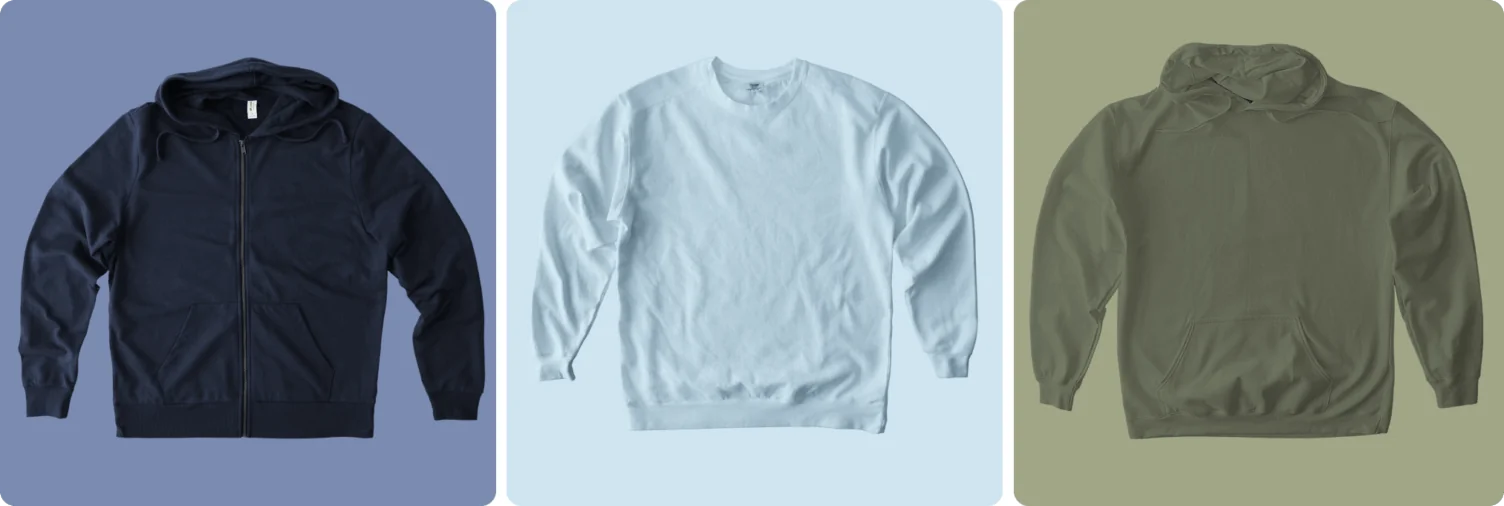 A variety of hoodies and sweatshirts