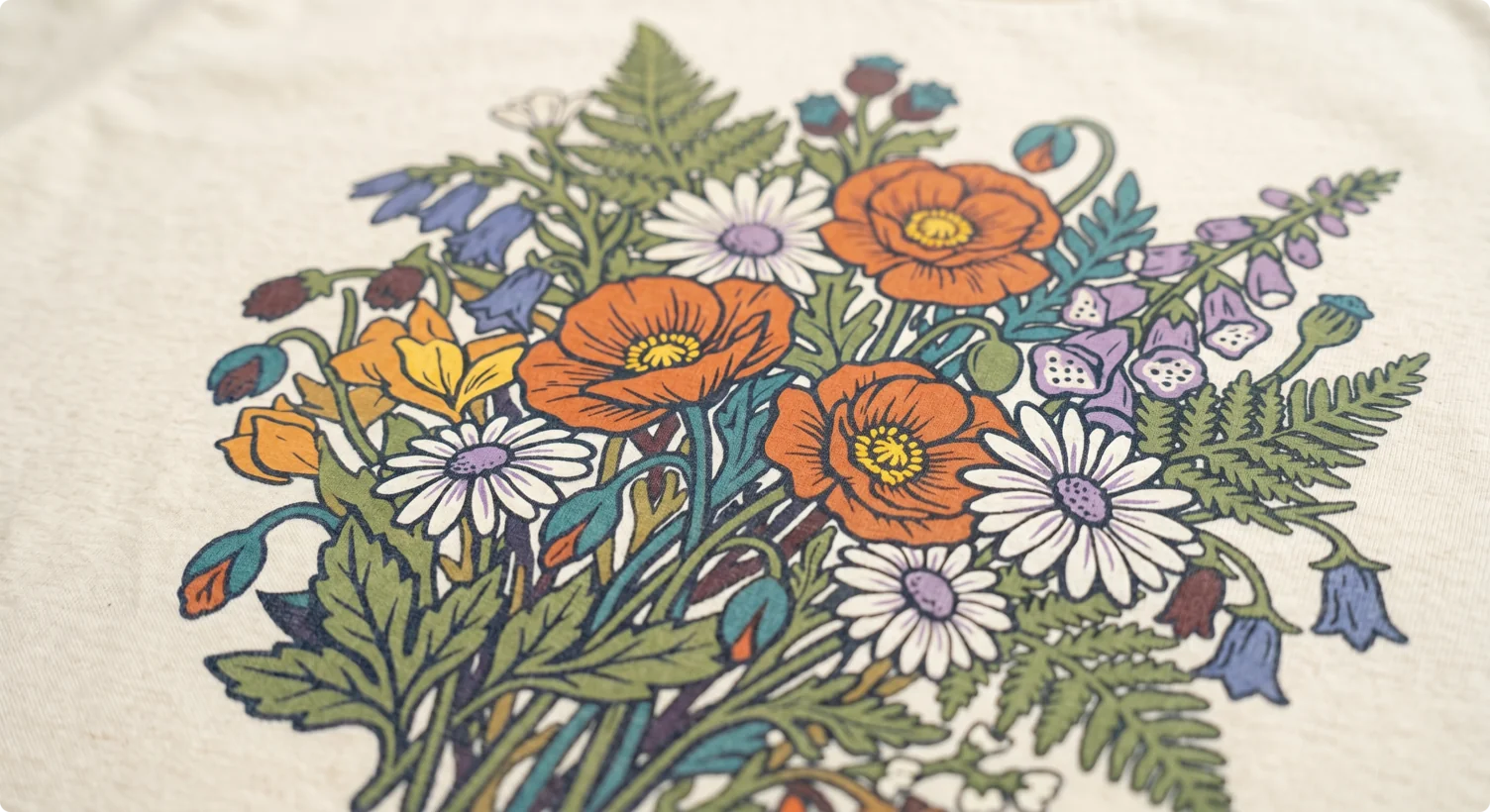 A flower shirt design that was printed using DTG.
