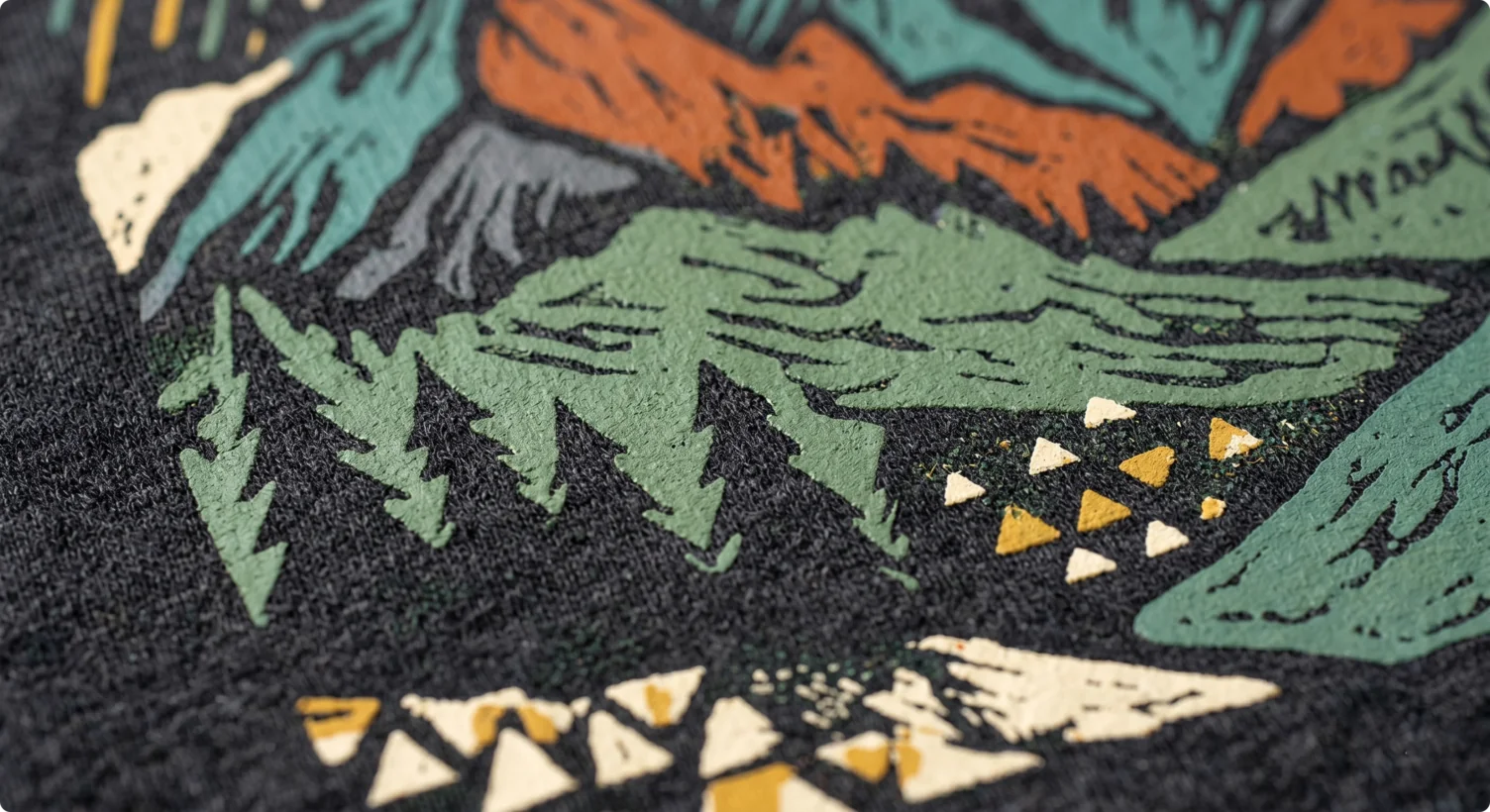 A screen printed nature landscape design.