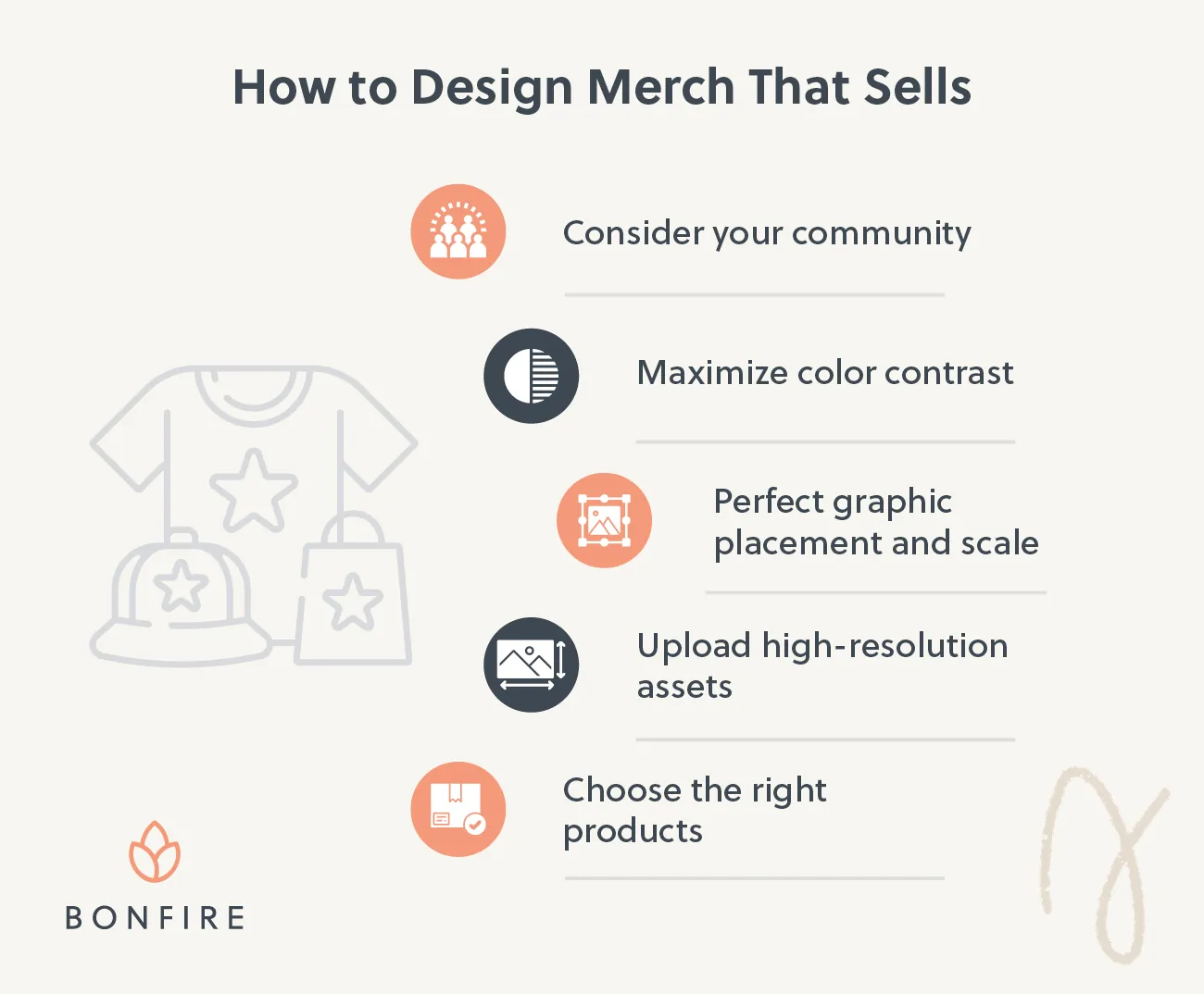 Six tips to help nonprofits design merch that sells (detailed in text below).