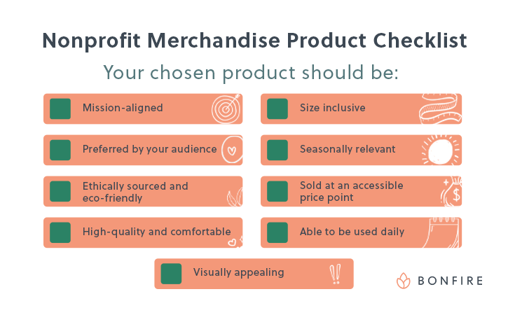 A checklist of things to consider when choosing products that drive nonprofit merchandise sales.